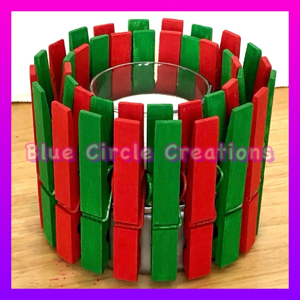 Clothespin Candleholder with Christmas Theme Handmade, One of a Kind